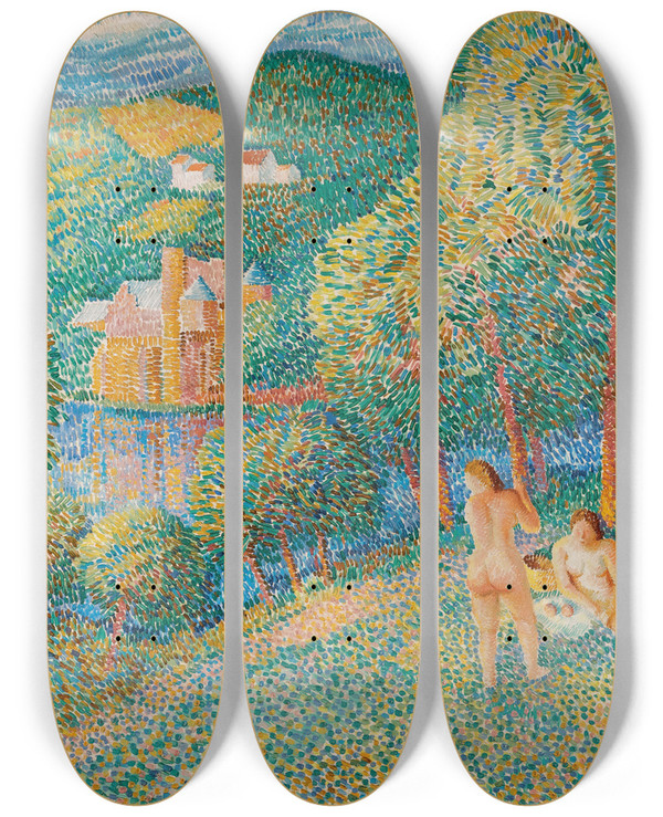 Triptych art skateboard deck of Pierre De Belay Le Djeuner Sur Lherbe by Pierre de Belay (1890-1947)