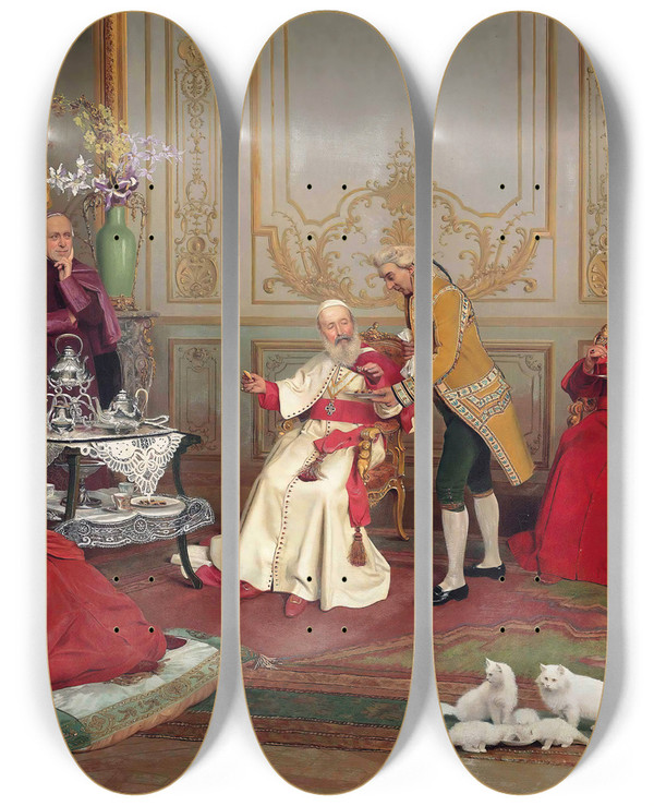 Triptych art skateboard deck of Georges Croegaert A Distinguished Visitor by Georges Croegaert (1848-1923)