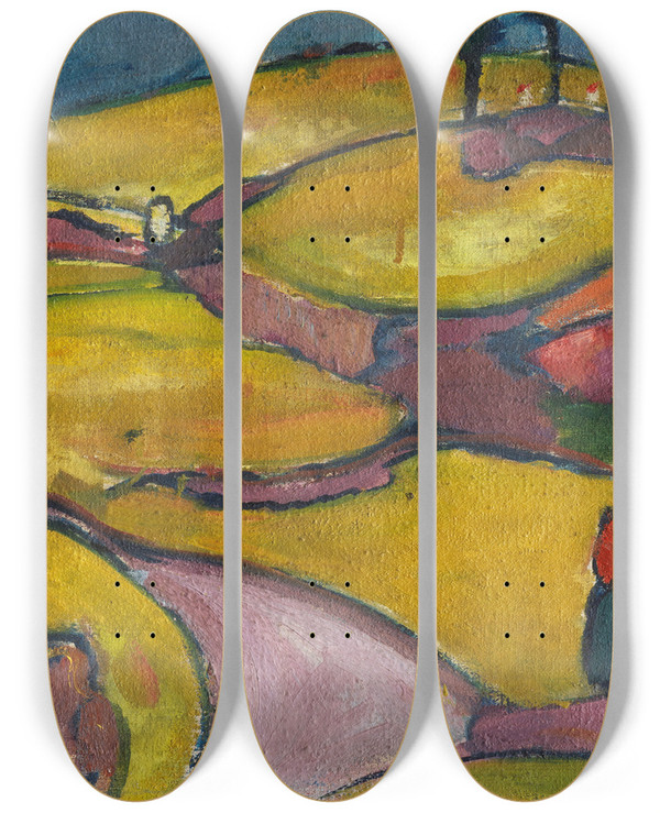 Triptych art skateboard deck of Hermann Stenner Rhythmische Landschaft Eifel by Hermann Stenner (1891-1914)