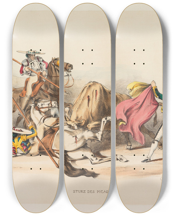 Triptych art skateboard deck of Wilhelm Gail Erinnerungen An Spanien by Wilhelm Gail (1804-1890)