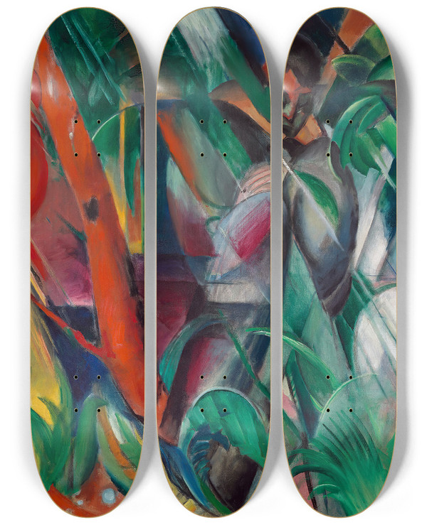 Triptych art skateboard deck of Franz Marc In The Rain by Franz Marc (1880-1916)