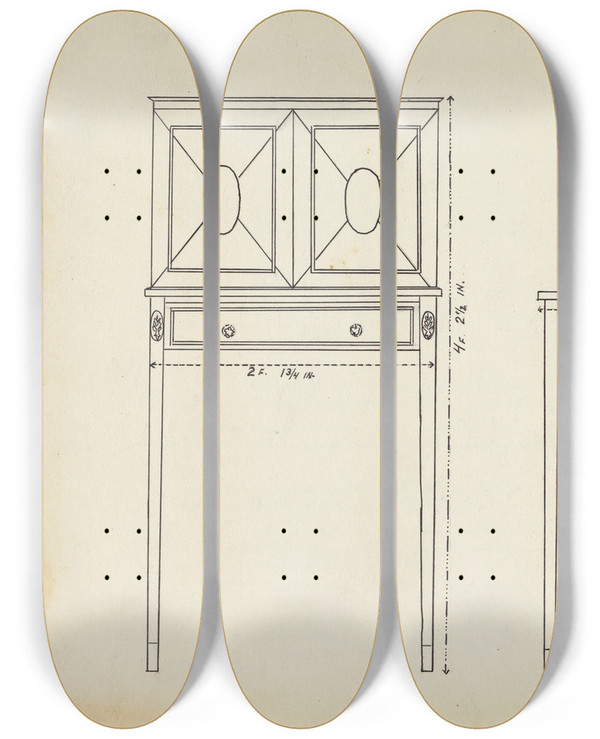 Triptych art skateboard deck of American 20Th Century Plan For Rendering by American 20Th Century
