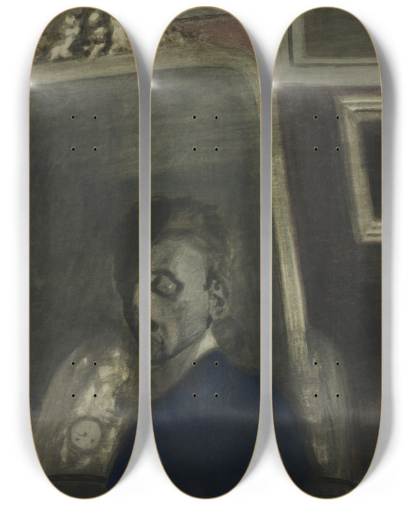 Triptych art skateboard deck of Lon Spilliaert Zelfportret Met Spiegel by Leon Spilliaert (1881-1946)
