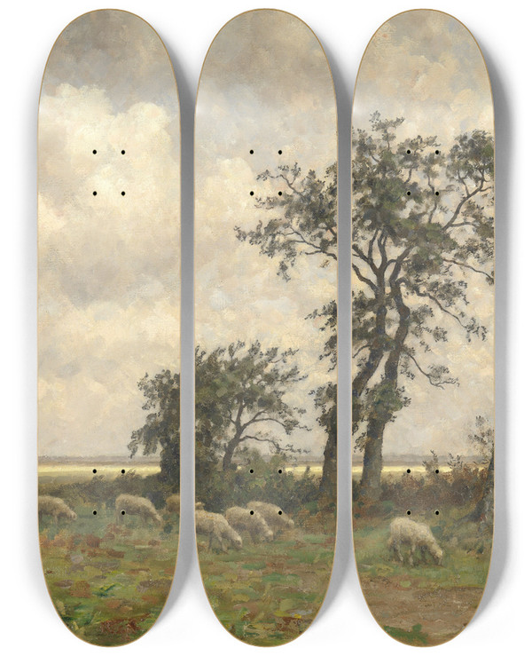 Triptych art skateboard deck of Alphonse Stengelin Landscape In Drenthe by Alphonse Stengelin (1852-1938)