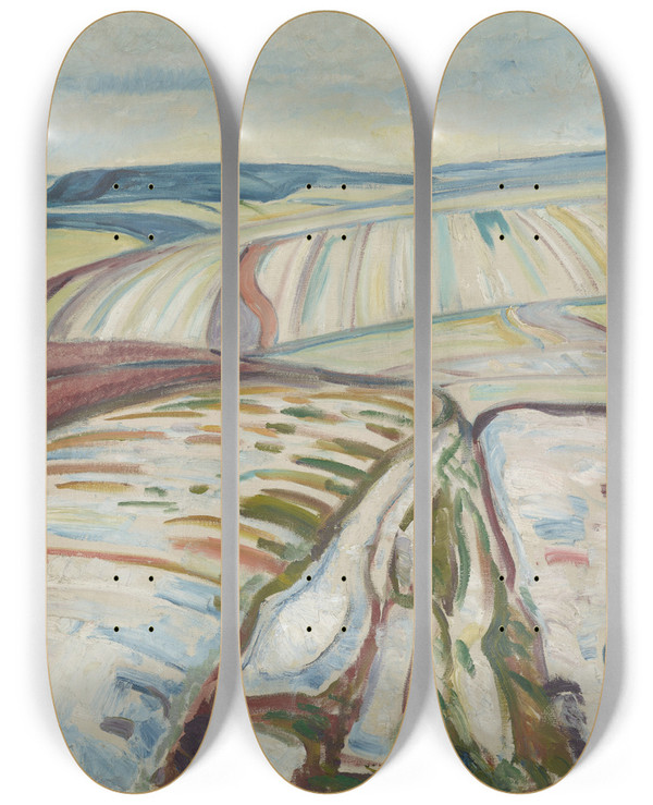 Triptych art skateboard deck of Edvard Munch Winter Elgersburg by Edvard Munch (1863-1944)