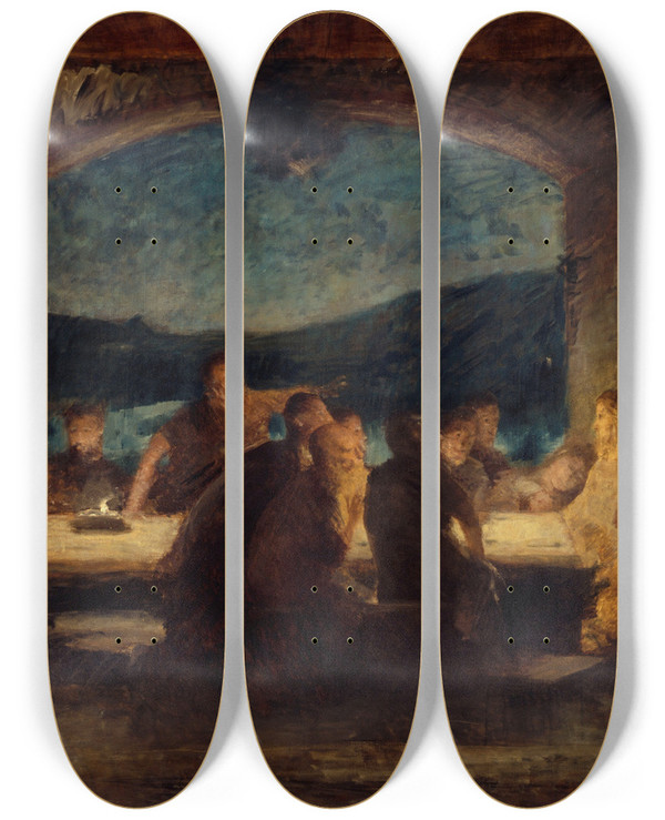 Triptych art skateboard deck of Alexandre Falguire La Cne by Alexandre Falguiere (1831-1900)