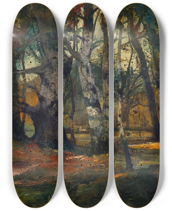 Triptych art skateboard deck of Anton Mllerwischin Herbstwald by Anton Muller Wischin (1865-1945)