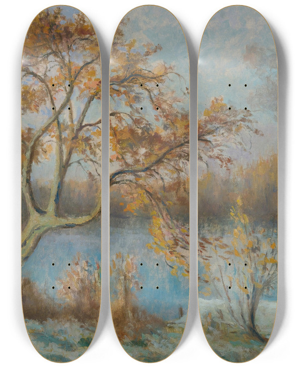 Triptych art skateboard deck of Maximilien Luce Les Bords De Seine Au Printemps by Maximilien Luce (1858-1941)