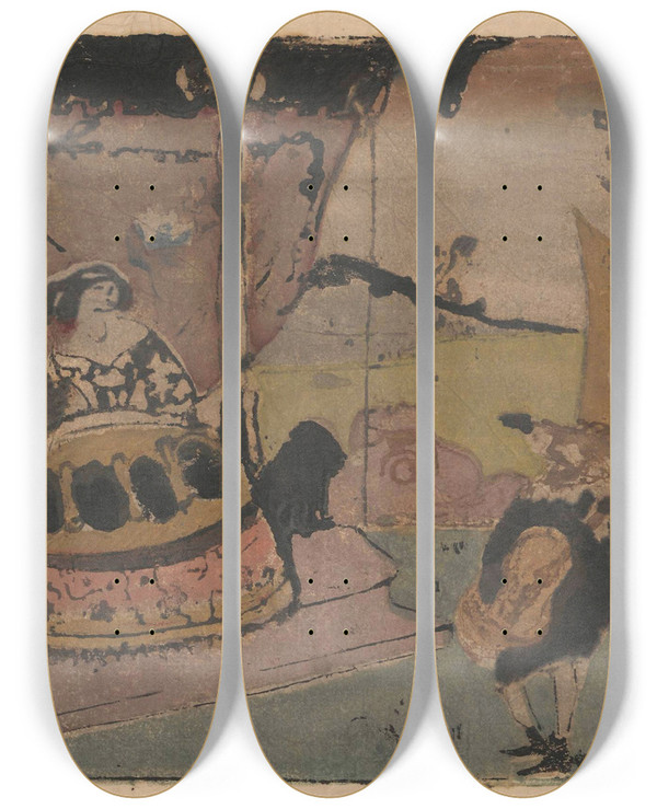 Triptych art skateboard deck of Tadeusz Makowski Serenade_1 by Tadeusz Makowski (1882-1932)
