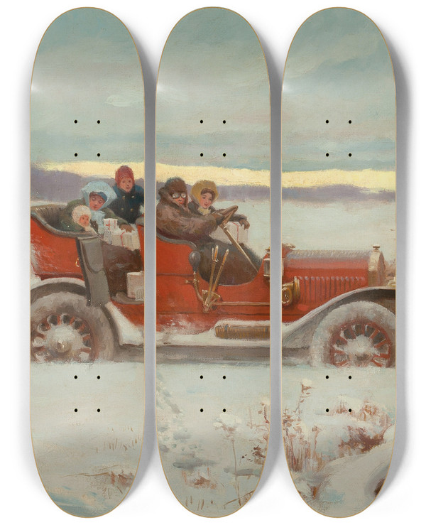 Triptych art skateboard deck of Charles Chase Emerson Finding The Way Home by Charles Chase Emerson (1874-1922)
