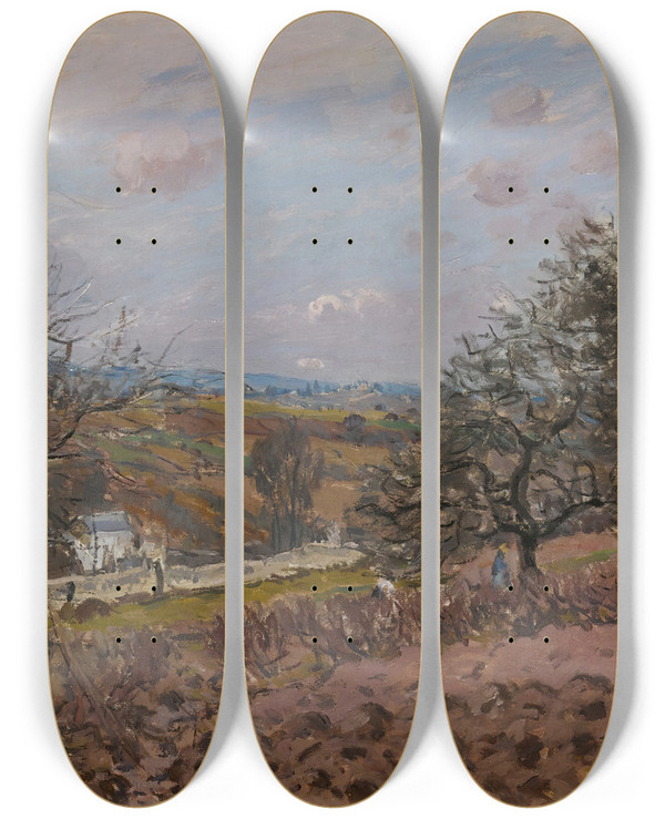Triptych art skateboard deck of Alfred Sisley Bougival by Alfred Sisley (1840-1899)