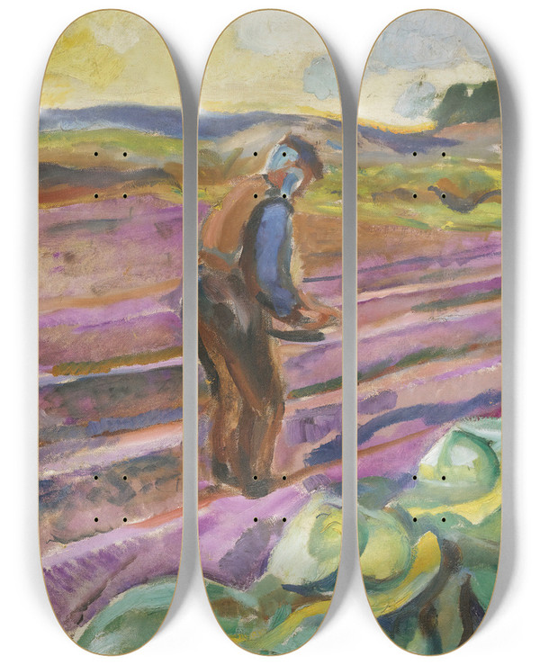 Triptych art skateboard deck of Edvard Munch Smannen The Sower by Edvard Munch (1863-1944)