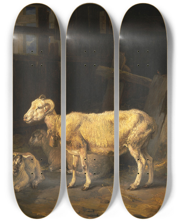Triptych art skateboard deck of James Ward Heath Ewe And Lambs by James Ward (1769-1859)