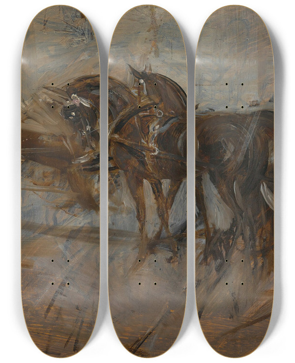 Triptych art skateboard deck of Giovanni Boldini Caleche by Giovanni Boldini (1842-1931)