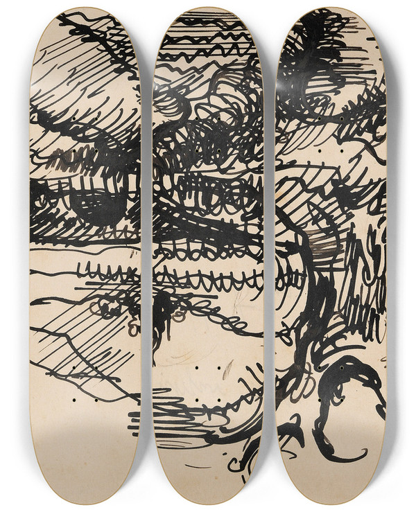 Triptych art skateboard deck of Wilhelm Morgner Landschaft by Wilhelm Morgner (1891-1917)