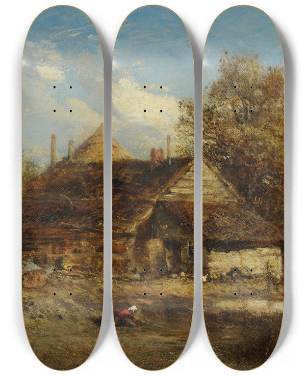 Triptych art skateboard deck of Flix Ziem La Chaumire_2 by Felix Ziem (1821-1911)