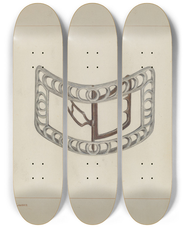 Triptych art skateboard deck of James M Lawson Knee Buckles by James M Lawson
