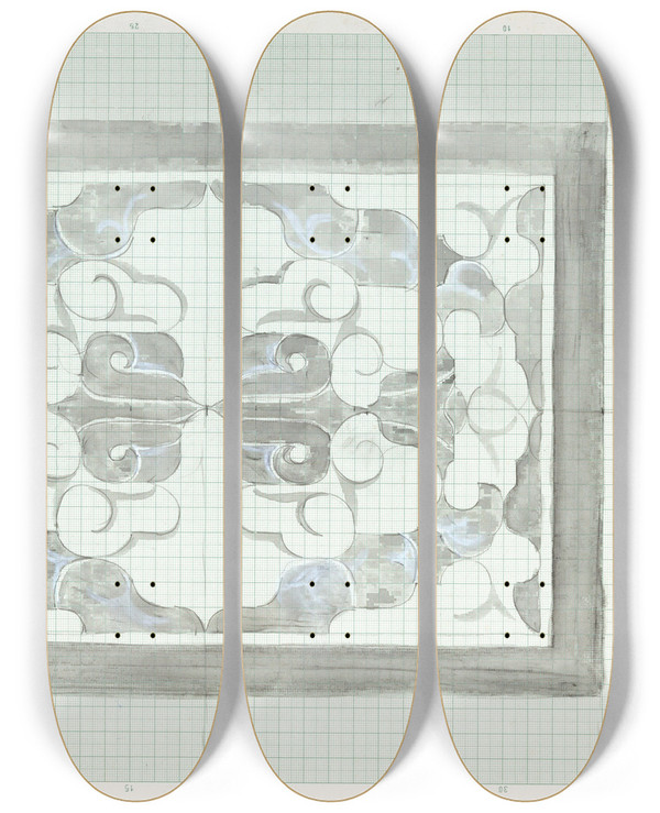 Triptych art skateboard deck of Carel Adolph Lion Cachet Decoratieontwerp In Grijs En Wit by Carel Adolph Lion Cachet (1864-1945)