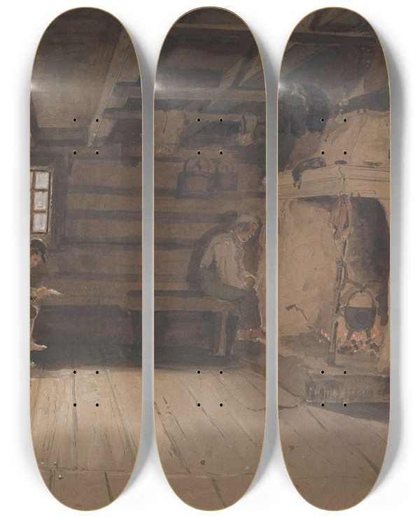 Triptych art skateboard deck of Adolph Tidemand Bondestue Ringnes by Adolph Tidemand (1814-1876)