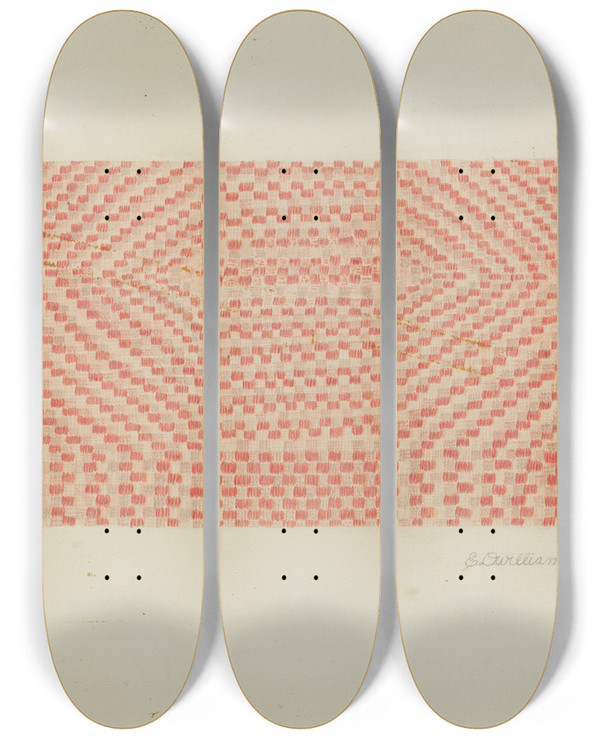 Triptych art skateboard deck of Edward D Williams Woolen Coverlet by Edward D Williams