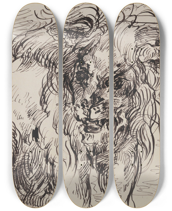 Triptych art skateboard deck of James Ensor Lion by James Ensor (1860-1949)