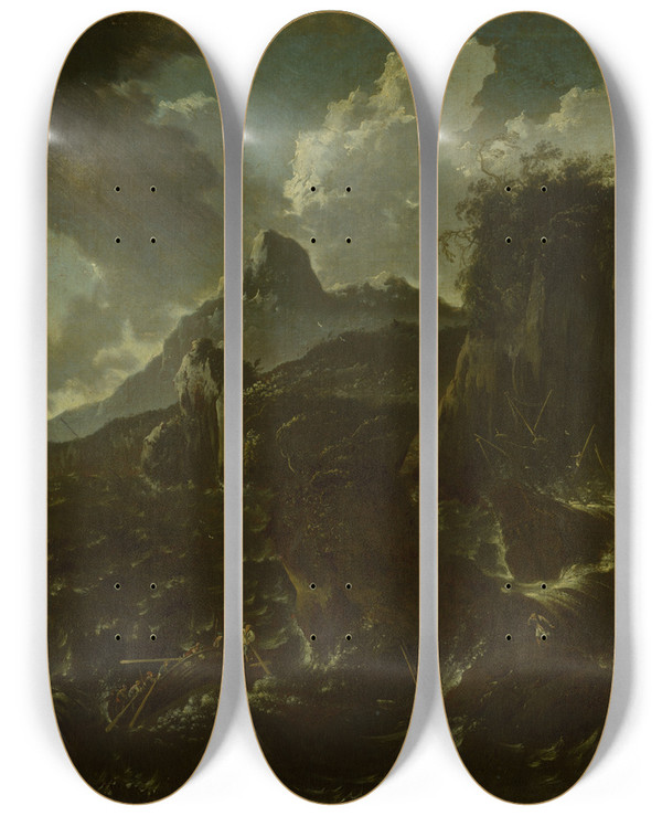 Triptych art skateboard deck of Hans De Jode Shipwreck In A Storm by Hans de Jode (1630-1662)