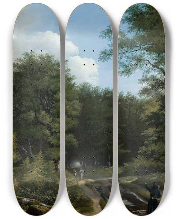 Triptych art skateboard deck of Kazimierz Wan Forest Road by Kazimierz Zwan (1792-1858)