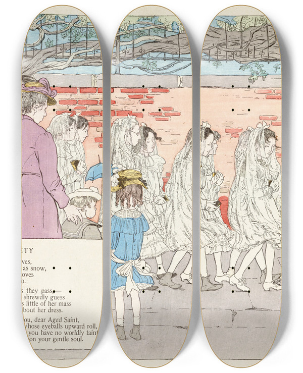 Triptych art skateboard deck of Ethel Mars Piety by Ethel Mars (1876-1959)