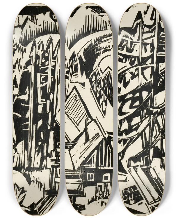 Triptych art skateboard deck of Albert Mller Sgemhle by Albert Muller (1897-1926)