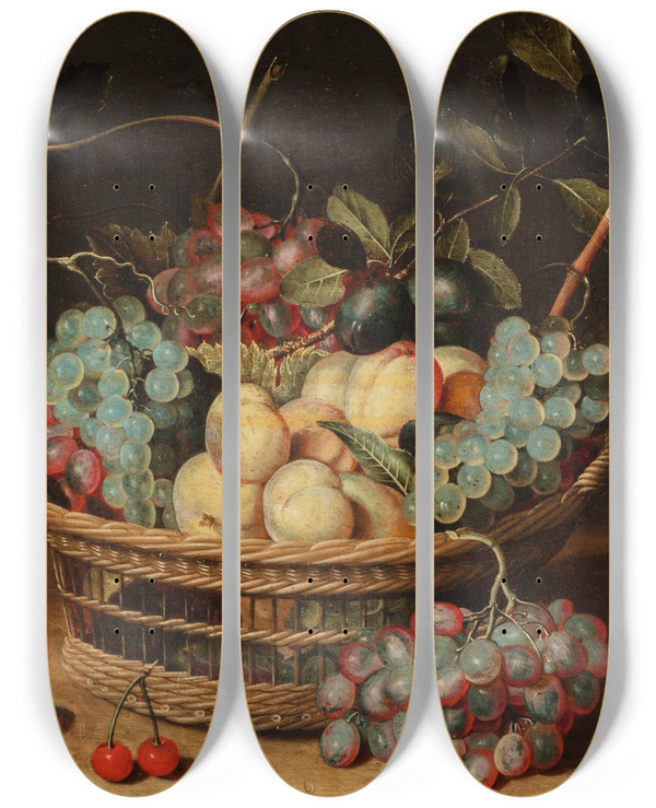 Triptych art skateboard deck of Isaak Soreau Still Life With Grapes by Isaak Soreau (1604-1644)