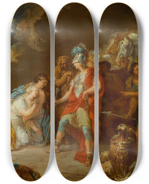 Triptych art skateboard deck of Jean Pierre Saintours David And Abigail by Jean Pierre Saint-Ours (1752-1809)