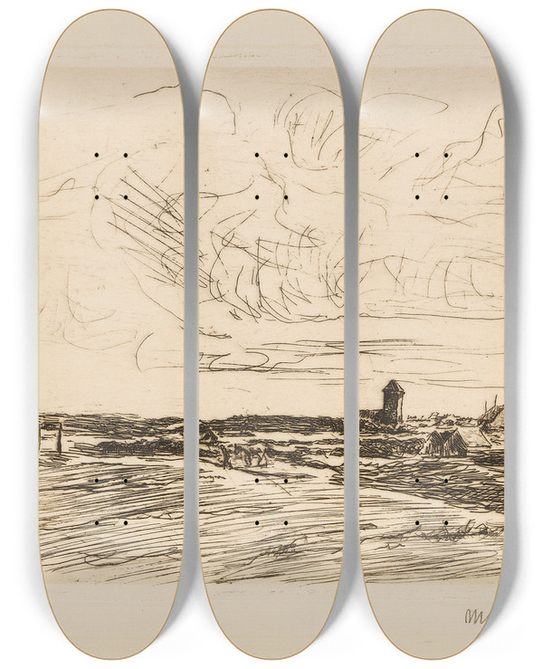 Triptych art skateboard deck of Max Liebermann Nordwykabend by Max Liebermann (1847-1935)
