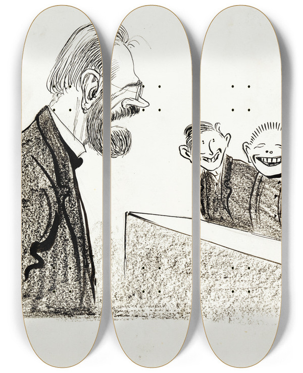 Triptych art skateboard deck of Albert Engstrm At Elementary School by Albert Engstrom (1869-1940)