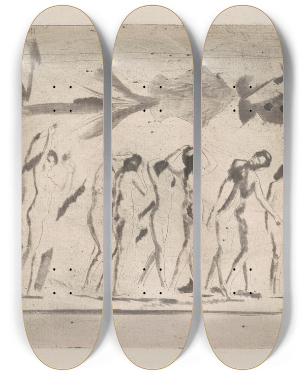 Triptych art skateboard deck of Arthur Bowen Davies Mirror Of Illusion by Arthur Bowen Davies (1862-1928)