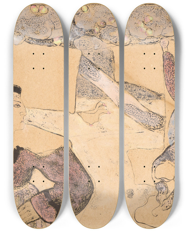 Triptych art skateboard deck of Emile Bernard Bretonne Tendant Le Linge Planche Issue De Bretonnerie by Emile Bernard (1868-1941)
