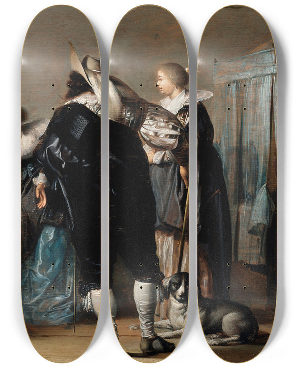 Triptych art skateboard deck of Pieter Codde Interior With Figures by Pieter Codde (1599-1678)