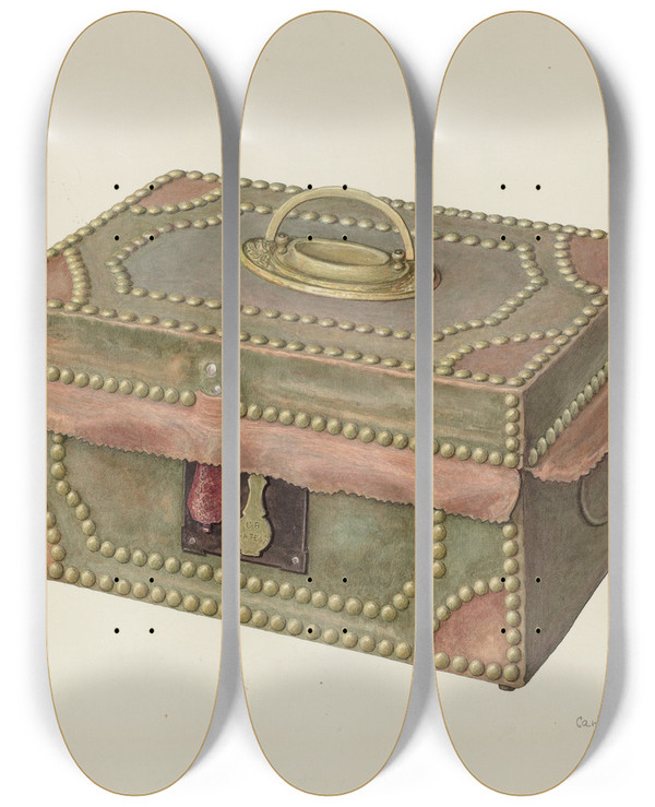 Triptych art skateboard deck of Carl Buergerniss Chest Or Trunk by Carl Buergerniss (20-)