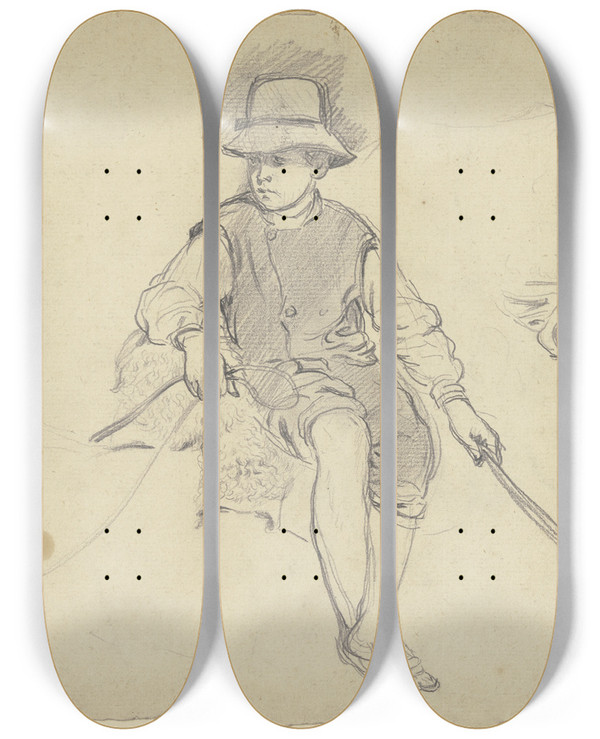 Triptych art skateboard deck of Otto Scholderer Donkey Rider by Otto Scholderer (1834-1902)