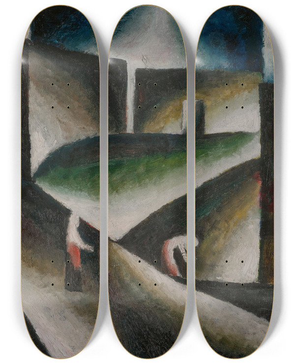 Triptych art skateboard deck of Arthur Segal Asketische Landschaft Ii by Arthur Segal (1875-1944)