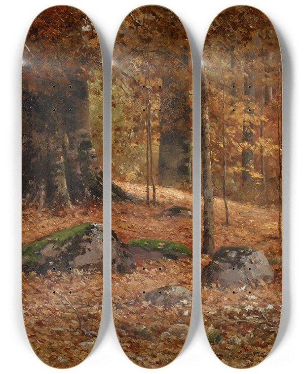 Triptych art skateboard deck of John Elwood Bundy Monarch Beech by John Elwood Bundy (1853-1933)