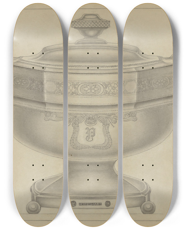 Triptych art skateboard deck of Bernard Westmacott Silver Sugar Bowl by Bernard Westmacott