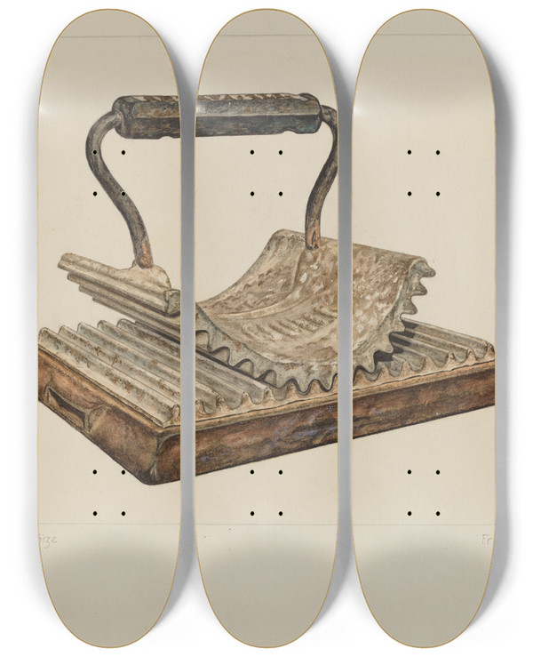 Triptych art skateboard deck of Frank J Mace Fluter by Frank J Mace