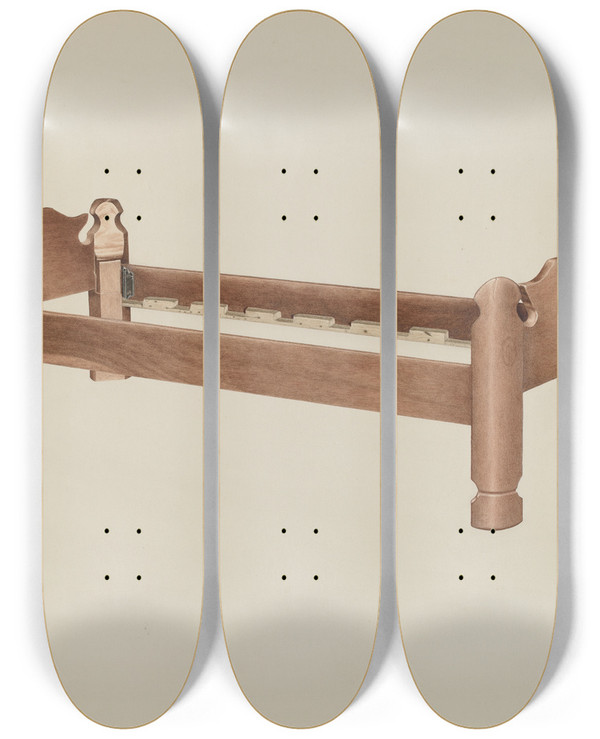 Triptych art skateboard deck of Rosa Rivero Day Bed by Rosa Rivero
