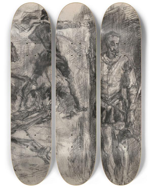 Triptych art skateboard deck of James Ensor Don Quixote_10 by James Ensor (1860-1949)