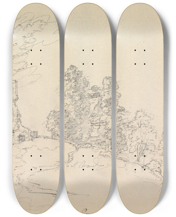 Triptych art skateboard deck of James Moore Berry Pomeroy Castle Devon England by James Moore (1762-1799)