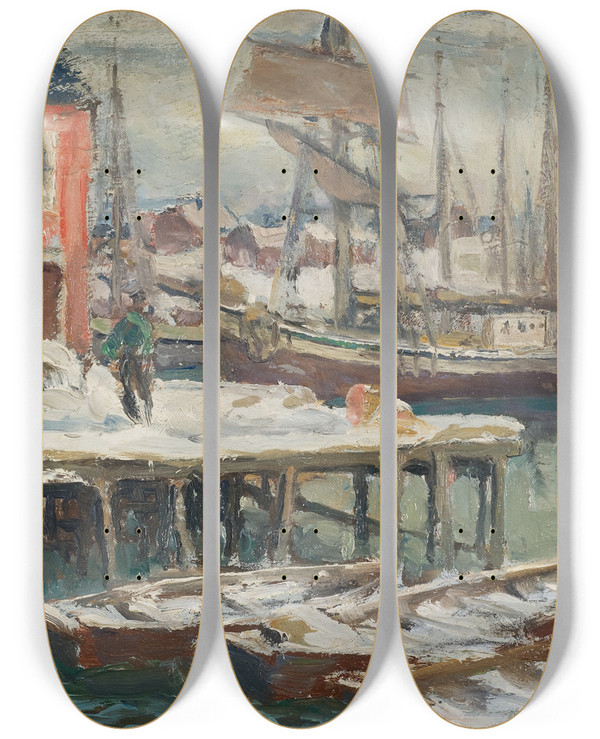 Triptych art skateboard deck of Anna Boberg Jetty Lofoten Study From North Norway by Anna Boberg (1864-1935)