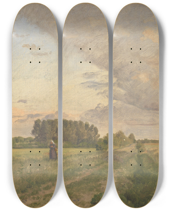 Triptych art skateboard deck of Joakim Skovgaard Sommerlandskab by Joakim Skovgaard (1856-1933)
