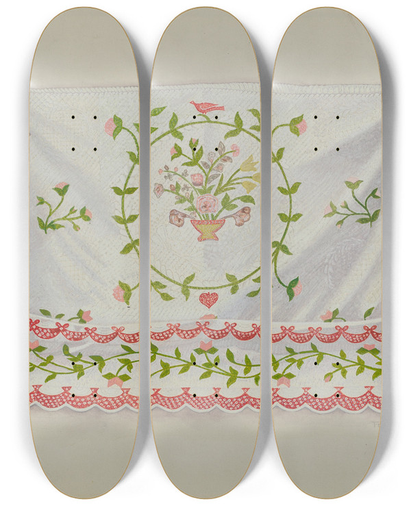 Triptych art skateboard deck of Frank Gutting Quilt_1 by Frank Gutting
