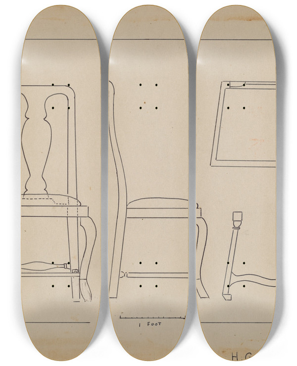 Triptych art skateboard deck of Henry Granet Side Chair_2 by Henry Granet