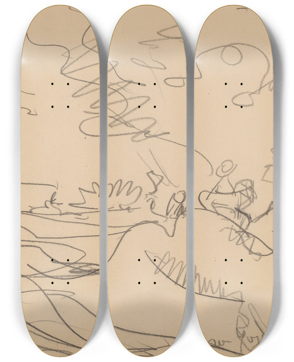 Triptych art skateboard deck of Ernst Ludwig Kirchner Landscape In The Taunus by Ernst Ludwig Kirchner (1880-1938)